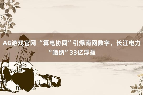 AG游戏官网 “算电协同”引爆南网数字，长江电力“哂纳”33亿浮盈